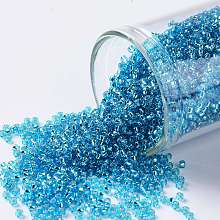 Honeyhandy TOHO Round Seed Beads, Japanese Seed Beads, (23B) Silver Lined Aqua, 15/0, 1.5mm, Hole: 0.7mm, about 3000pcs/10g