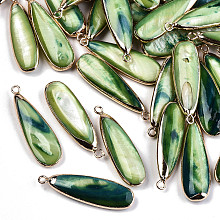 Honeyhandy Natural Freshwater Shell Pendants, with Iron Loops, Edge Golden Plated, Dyed, Teardrop, Dark Sea Green, 31~33x10.5~12x5mm, Hole: 1.8mm