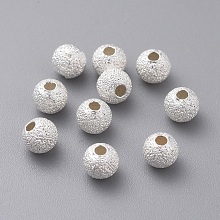 Honeyhandy Round 925 Sterling Silver Textured Beads, Silver, 4mm, Hole: 1.2mm