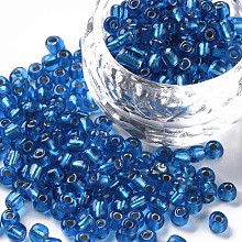 Honeyhandy 6/0 Glass Seed Beads, Silver Lined Round Hole, Round, Sky Blue, 4mm, Hole: 1.5mm, 1000pcs/100g