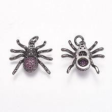 Honeyhandy Brass Micro Pave Cubic Zirconia Pendants, Spider, Gunmetal, 17x19x4.5mm, Hole: 3mm