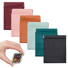 Nbeads 6Pcs 6 Colors PU Leather Earphone Pouches, Headphone Storage Bags, with Snap Spring Closure, Mixed Color, 8.4~9x8.5~7x0.5~0.55cm, 1pc/color