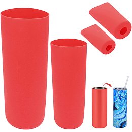 GORGECRAFT 2Pcs 2 Styles Seamless Silicone Sleeve 30oz Reusable Insulated Cup Sleeves Sublimation Tumbler Wrap Mug Clamp Sleeve Fixture for Full Wrap Tumbler Cups Home Glassware Accessories, Red