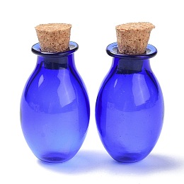 Honeyhandy Oval Glass Cork Bottles Ornament, Glass Empty Wishing Bottles, DIY Vials for Pendant Decorations, Blue, 15.5x26~30mm