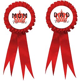 GLOBLELAND 2Pcs Mom to Be & Dad to Be Badge Pins Crown Pattern Gender Reveal Baby Shower Party Button Pins What Will Baby Be Ribbon Brooches Gifts for Parents of Newborns, 7.7x3.4 Inch