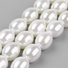 Honeyhandy Shell Pearl Beads Strands, Oval, WhiteSmoke, 15.5x12~12.5mm, Hole: 1mm, about 26pcs/strand, 15.9 inch(40.3cm)
