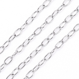 Honeyhandy Tarnish Resistant 304 Stainless Steel Cable Chains, Soldered, with Card Paper, Oval, Stainless Steel Color, Links: 3x2x0.4mm, about 32.8 Feet(10m)/card