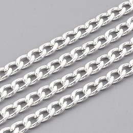 Honeyhandy 304 Stainless Steel Cuban Link Chains, Chunky Curb Chains, Twisted Chains, Unwelded, with Spool, Silver Color Plated, 7x4.5x1.2mm, about 32.8 Feet(10m)/roll