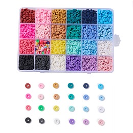 Honeyhandy 24 Colors Eco-Friendly Handmade Polymer Clay Beads, for DIY Jewelry Crafts Supplies, Disc/Flat Round, Heishi Beads, Mixed Color, 6x1mm, Hole: 2mm, 24 colors, about 190~200pcs/color, 4560~4800pcs/box