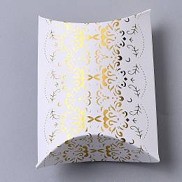 Honeyhandy Paper Pillow Candy Boxes, for Wedding Favors Baby Shower Birthday Party Supplies, Rectangle, Gold, Floral Pattern, Fold: 9.1x6.3x2.65cm, Unfold: 11.3x6.9x0.1cm