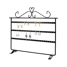 Honeyhandy Triple Levels Rectangle Iron Earring Display Stand, Jewelry Display Rack, Black, 8x32x28.5cm