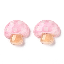 Honeyhandy Autumn Theme Transparent Resin Cabochons, Mushroom, Pink, 18.5x19x6mm