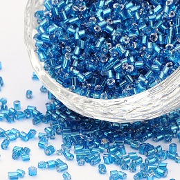 Honeyhandy 11/0 Two Cut Glass Seed Beads, Hexagon, Silver Lined Round Hole, Blue, Size: about 2.2mm in diameter, about 37500pcs/Pound