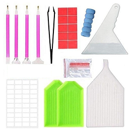 Honeyhandy DIY Diamond Painting Tools Kit, including 4Pcs Pens, 1Pc Tweezer, 10Pcs Glue Clays, 4Pcs Pen Grips, 1Pc Scraper, 1 Sheet Stickers, 3Pcs Trays, 30Pcs Zip Lock Bag, Colorful, 105x60mm