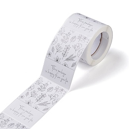 Honeyhandy Coated Paper Sealing Stickers, Rectangle with Word, for Gift Packaging Sealing Tape, Floral Pattern, 80x50mm, 150pcs/roll