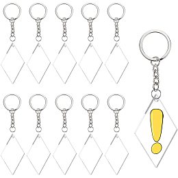 BENECREAT 20PCS Acrylic Keyring Blanks 2.3x1.5 inch Rhombus Clear Keychain Blanks with 30PCS Jump Rings, 1PC Storage Box for DIY Projects and Crafts