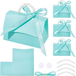 BENECREAT 16Set Wedding Favors Box DIY Set, Green Kraft Paper Box with Pearl Handle, Ribbons, Stickers, Gift Boxes for Birthday, Party Favor, Boutique, Wedding and Anniversary