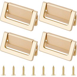 BENECREAT 4Pcs Alloy Recessed Pull Handle 2.9x1.5 inch Light Gold Flush Pull Ring Handles with 2Pcs Screw for Sliding Door, Cabinet, Drawer, Wardrobe Handle