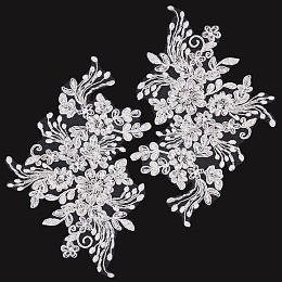 GORGECRAFT 2Pcs Pearl Flower Embroidery Lace Patches 3D Floral White Floral Embroidered Sew on Appliques Lace Fabric Trimmings for Headpiece Clothing Bridal Accessories Supply Craft DIY