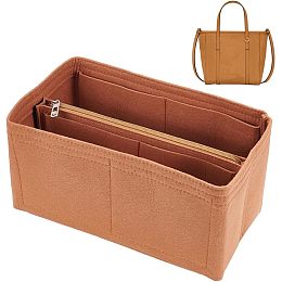 WADORN Felt Purse Organizer Insert, Felt Bag Organizer with Zipper Rectangle Purse Organizer Bag In Bag Multiple Compartments Tote Bag Insert Interior Shaper, 11.3x5.7x5.9 Inch, Camel