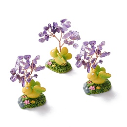 Honeyhandy Natural Amethyst Chips & Resin Pedestal Display Decorations, with Brass Finding, Tree, 71~74x49~53x32~34mm