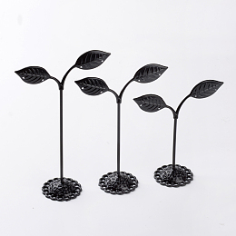 Honeyhandy 3 Pcs Iron Earring Displays Sets, Bean Sprout Shape Earrings Display Stand, Black, 97x85x35mm, 113x85x35mm, 135x85x35mm, 3pcs/set