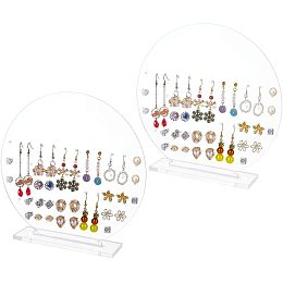 FINGERINSPIRE 2 Sets 108 Holes Acrylic Earrings Holders, Clear Earrings Organizer Display Pegboards with Film, 6.5 inch Round Ear Studs Display Stand Jewelry Showcase Racks for Girls Earring Display