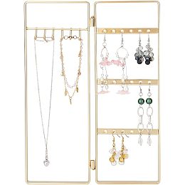 FINGERINSPIRE Gold Foldable Jewelry Rack 18 Holes and 6 Hooks Metal 2-Panel Jewelry Organizer for Earrings, Bracelets and Necklaces Jewelry Organizer Display Stand for Retail, Counter Showcase