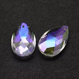 Honeyhandy Electroplate Glass Pendants, Faceted, teardrop, Colorful, 38x22.5~23x13.5~14mm, Hole: 1.5mm