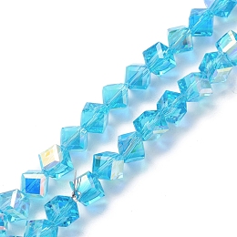 Electroplate Transparent Glass Beads Strands, Faceted, AB Color Plated, Diamond, Light Blue, 9x8.5x8.5mm, Hole: 1.4mm, about 72pcs/strand, 24.80''(63cm)