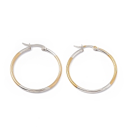 Honeyhandy Two Tone 201 Stainless Steel Hoop Earrings with 304 Stainless Steel Pins for Women, Golden & Stainless Steel Color, 35x33.5x2mm, Pin: 0.7~0.8x1~1.5mm