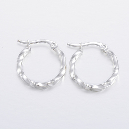 Honeyhandy 304 Stainless Steel Hoop Earrings, Hypoallergenic Earrings, Twisted Ring Shape, Silver, 21x20x2.5mm, 10 Gauge, Pin: 1x0.8mm