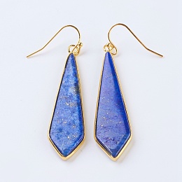 Honeyhandy Natural Lapis Lazuli Dangle Earrings, with Brass Findings, Golden, Kite, 57~60mm, Pin: 0.7mm