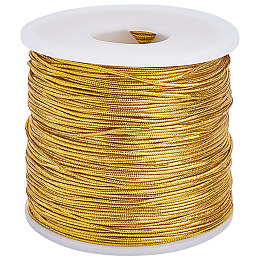 Gorgecraft 1 Roll Round Polyester Elastic Cord, for Jewelry, Gift Packaging, Gold, 1mm, 110m/Roll