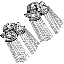 SUPERFINDINGS 2Pcs Detachable Iron Tassel Epaulettes Shoulder Epaulet Crystal Beads Chain Gunmetal Retro Rhinestone Shoulder Badges with Pin Dress Medal Accessories for Man Woman