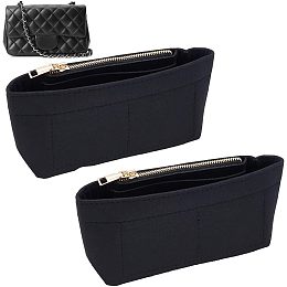 WADORN 2Pcs Felt Purse Organizer Insert, Handbag Felt Organizer Tote Bag Divider Pocket Multi Pockets Compartments Zipper Inside Bag in Bag Organizer for Neverful Speedy, 3.9×7.4 Inch, Black