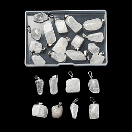 Natural Quartz Crystal Pendants, with Stainless Steel Snap On Bails, Nuggets, 15x10x5mm, Hole: 3mm