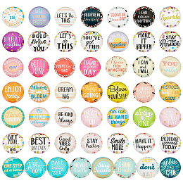 PandaHall Elite Glass Cabochons, Half Round, Word, 25mm, 50 styles, 1pc/style, 50pcs/bag, 1 bag/box