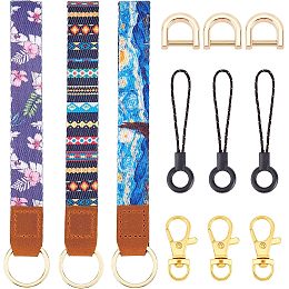 BENECREAT 3 Set Printed Flower Wristlet Keychain, 3 Colors Hand Wrist Lanyard Wristlet Strap with Hang Strap Lanyard and Clasps for Car Keys ID Badges Card Wallet Camera