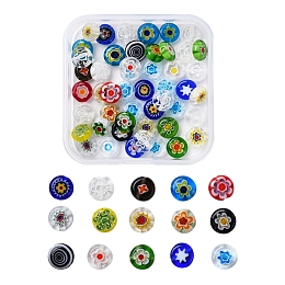 Honeyhandy Handmade Millefiori Glass Beads, Flat Round, Mixed Color, 7~9x3mm, Hole: 1mm, 50pcs/box