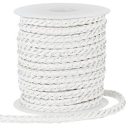 PandaHall Elite 10 Yards Round Braided Leather Cord, 5.5mm Leather Rope Jewelry Craft Cord Tie Cording White Leather Strap Bolo Cord for DIY Bracelets Necklaces Jewelry Crafts Belt Making Wrapping