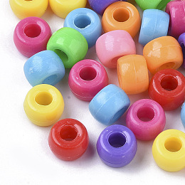 Arricraft Opaque Acrylic European Beads, Large Hole Beads, Column, Mixed Color, 6x9mm, Hole: 4mm, about 1700pcs/500g