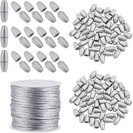 PandaHall Elite 30 Set Breakaway Clasp for Lanyard, Gray 24mm Plastic Barrel Connectors Safety Clasps with 10m 2mm Nylon Lanyard String Cords for Necklaces Bracelets Lanyards Jewelry DIY Craft Making