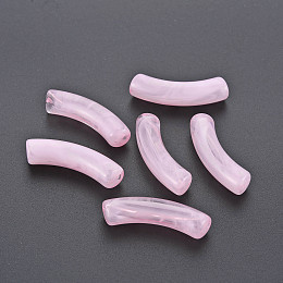 Honeyhandy Transparent Acrylic Beads, Imitation Gemstone Style, Curved Tube, Pearl Pink, 33x8x10.5mm, Hole: 1.6mm, about 300pcs/500g