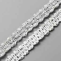 CRASPIRE Polyester Braided Lace Ribbons, DIY Crafts, for Curtain, Clothing, Sofa Decoration, Wave Pattern, Silver, 5/8 inch(15mm), about 12.58 Yards(11.5m)/Roll