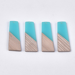 Honeyhandy Resin & Walnut Wood Pendants, Trapezoid, Cyan, 49~49.5x19~19.5x3.5mm, Hole: 2mm