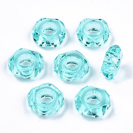 Honeyhandy Epoxy Resin European Beads, Large Hole Beads, Donut, Faceted, Turquoise, 13~14x5mm, Hole: 6mm