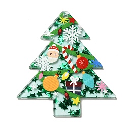 Honeyhandy Christmas Theme Double-sided Printed Acrylic Pendants, for Christmas Tree Charm, Green, 49x42x2mm, Hole: 1.6mm