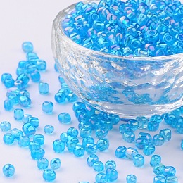 Honeyhandy Round Glass Seed Beads, Transparent Colours Rainbow, Round, Dark Turquoise, 4mm