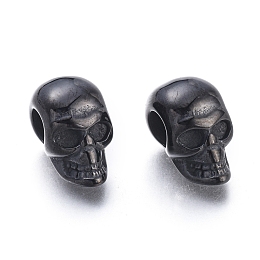 Honeyhandy Halloween 304 Stainless Steel European Beads, Large Hole Beads, Skull Head, Gunmetal, 16x9.5x13mm, Hole: 5mm